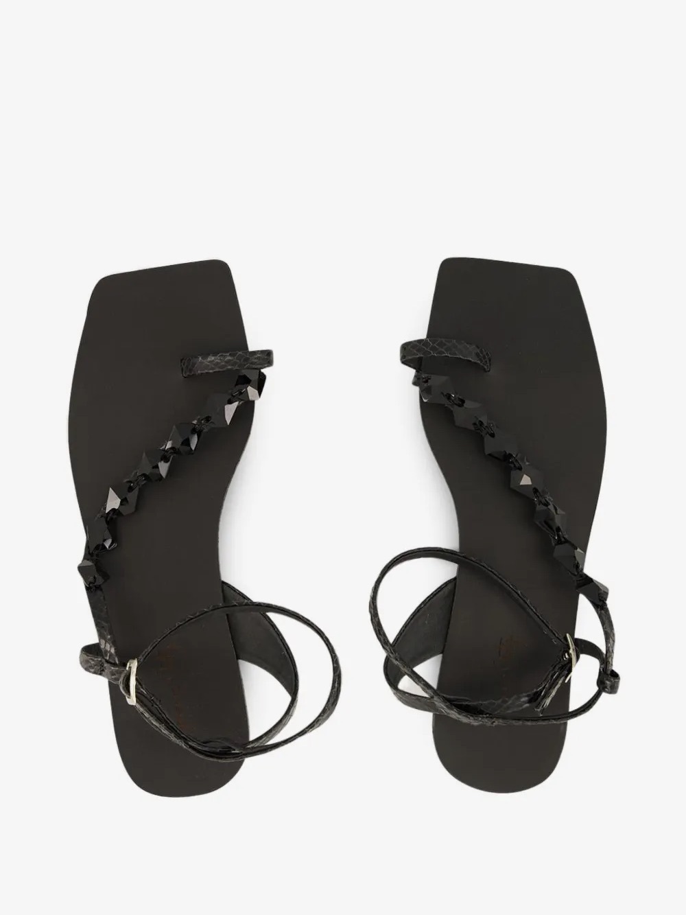 Johanna Ortiz • Dazzling Crest Sandal black flat thong leather beaded trim